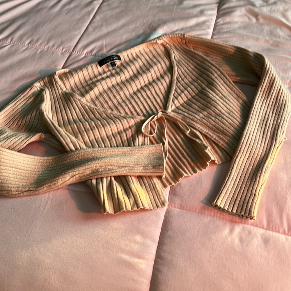 Blue Blush Medium Tan Tie-Up Cardigan